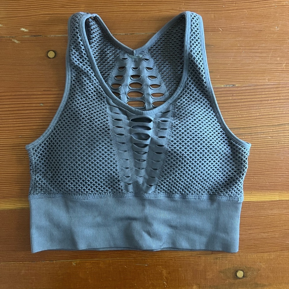 Mono B Gray Laser Cut Racerback Sports Bra